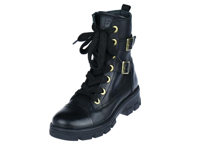 Jochie & Freaks Marieke Veterboots - Laarzen Met Veters - Meisjes - Zwart - Maat 34